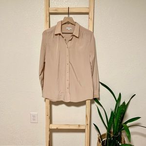 SOLD- Gap cream faux pleated shoulders longsleeve button-up blouse - (tagged M)